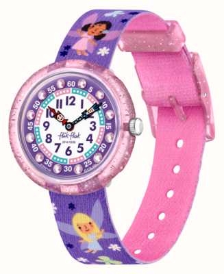 Flik Flak Fee cool | kristallen wijzerplaat | roze en paarse band FBNP196