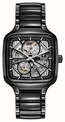 RADO Echt vierkant zwart monochroom horloge met open hart R27086152