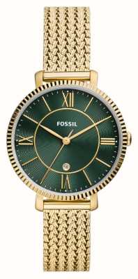 Fossil Jacqueline dames | groene wijzerplaat | gouden roestvrijstalen armband ES5242