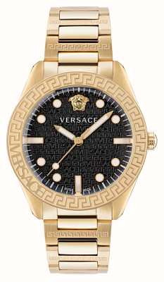 Versace Griekse koepel | zwarte wijzerplaat | gouden pvd stalen armband VE2T00522