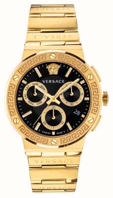 Versace Greca logo chrono | zwarte wijzerplaat | gouden pvd stalen armband VEZ900421