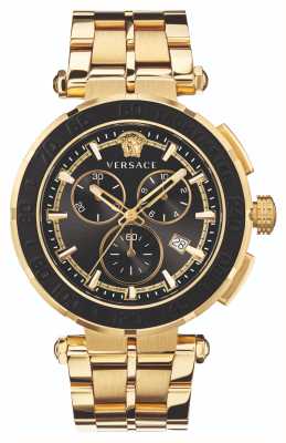 Versace Griekse chrono | zwarte wijzerplaat | gouden pvd stalen armband VEPM00720