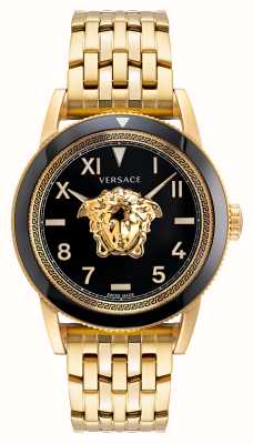 Versace V-palazzo | zwarte wijzerplaat | gouden pvd stalen armband VE2V00322