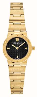 Versace Greca-logo mini | zwarte wijzerplaat | gouden pvd stalen armband VEZ100521