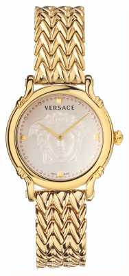 Versace Veiligheidsspeld | ivoren wijzerplaat | gouden pvd stalen armband VEPN00520