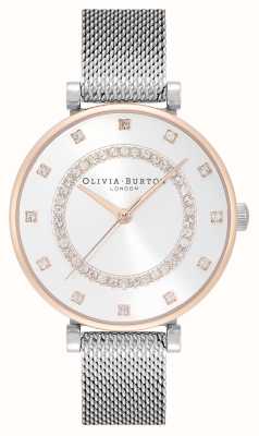 Olivia Burton Belgrave | zilveren wijzerplaat | kristallen set | stalen mesh armband 24000004