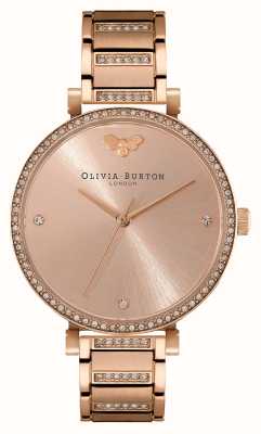 Olivia Burton Belgrave | rosé gouden wijzerplaat | kristallen set | rosé gouden roestvrijstalen armband 24000003