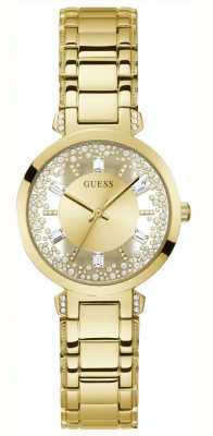 Guess Dames glashelder | gouden wijzerplaat | kristallen set | gouden roestvrijstalen armband GW0470L2