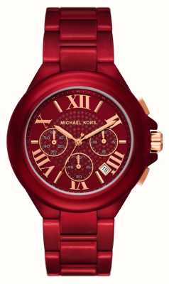 Michael Kors Camille | rode chronograaf wijzerplaat | rode roestvrijstalen armband MK7304