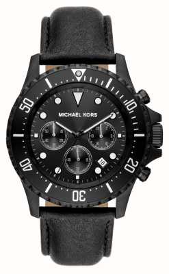 Michael Kors Everest | zwarte chronograaf wijzerplaat | zwarte leren band MK9053
