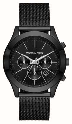 Michael Kors Slanke landingsbaan | zwarte chronograaf wijzerplaat | zwarte stalen mesh armband MK9060