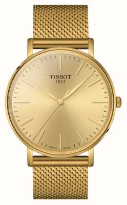 Tissot Heren altijd | gouden wijzerplaat | gouden stalen mesh armband T1434103302100