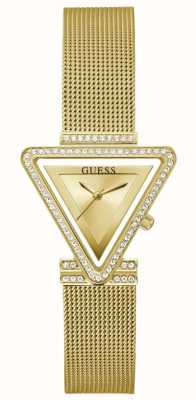 Guess De bekendheid van vrouwen | gouden driehoekige wijzerplaat | gouden stalen mesh armband GW0508L2