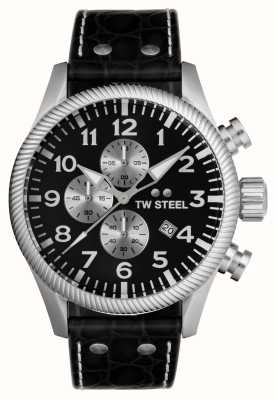 TW Steel Volante heren | zwarte chronograaf wijzerplaat | zwarte leren band VS110