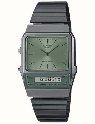 Casio Vintage | groene wijzerplaat | zwarte roestvrijstalen armband AQ-800ECGG-3AEF