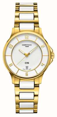 Certina Dames | ds-6 kwarts | witte wijzerplaat | gouden stalen witte keramische armband C0392513301700