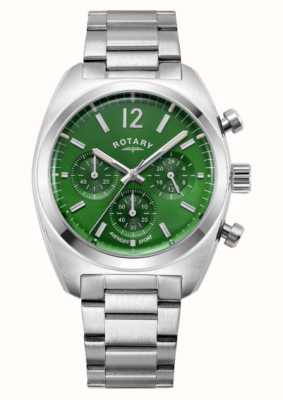 Rotary Avenger sport heren | chronograaf | groene wijzerplaat | roestvrijstalen armband GB05485/24