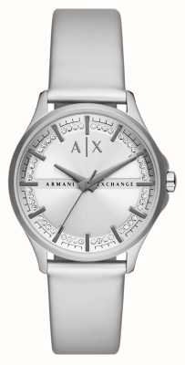 Armani Exchange Dames | zilveren wijzerplaat | kristallen set | zilveren pu lederen band AX5270