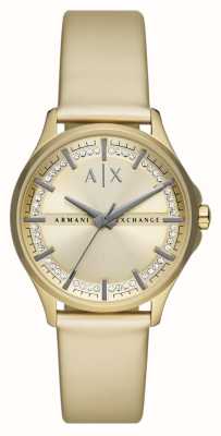 Armani Exchange Dames | gouden wijzerplaat | kristallen set | gouden pu band AX5271
