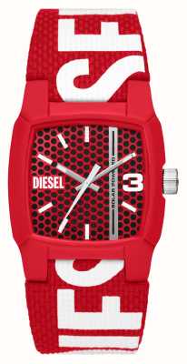 Diesel Cliffhanger | wijzerplaat met rood patroon | rode gerecycleerde oceaan plastic strep DZ2168