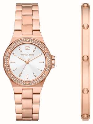 Michael Kors Lennox cadeauset voor dames | zilveren wijzerplaat | kristallen set | roségouden roestvrijstalen armband MK1073SET