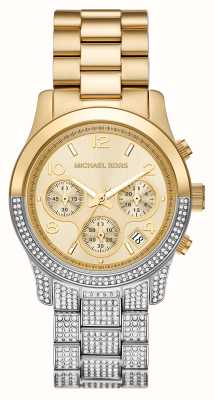 Michael Kors Damesbaan | gouden chrono wijzerplaat | gespleten tweekleurige roestvrijstalen armband MK7329