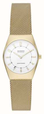 Skagen Dames groen lille | witte wijzerplaat | gouden stalen mesh armband SKW3077