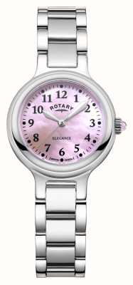 Rotary Elegantie | roze parelmoeren wijzerplaat | roestvrijstalen armband LB05135/07