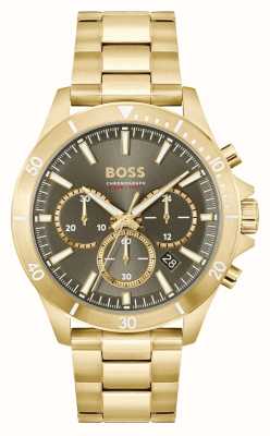 BOSS Herentrui | kaki chronograaf wijzerplaat | gouden roestvrijstalen armband 1514059