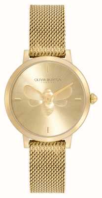 Olivia Burton Kenmerkende ultradunne bij | gouden wijzerplaat | gouden stalen mesh armband 24000022