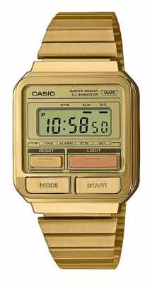 Casio Vintage retro digitale wijzerplaat / gouden pvd roestvrijstalen armband A120WEG-9A
