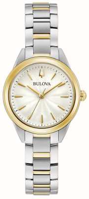 Bulova Klassieke sutton voor dames | zilver witte wijzerplaat | tweekleurige roestvrijstalen armband 98L277