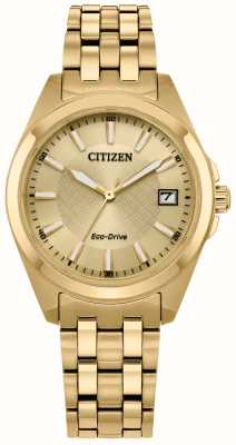 Citizen Dames | eco rijden | gouden wijzerplaat | goudkleurige roestvrijstalen armband EO1222-50P