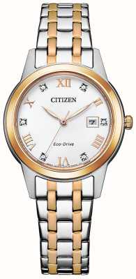 Citizen Dames silhouet kristal | witte wijzerplaat | tweekleurige roestvrijstalen armband FE1246-85A