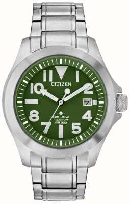 Citizen Heren super stoer | eco rijden | groene wijzerplaat | armband van supertitanium BN0116-51X