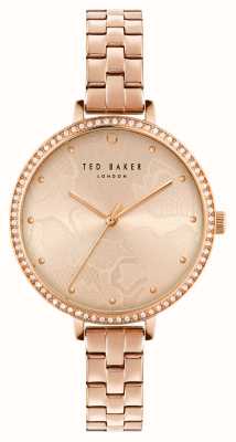 Ted Baker Dames daisen roségouden wijzerplaat roségoudkleurige roestvrijstalen armband BKPDSS304