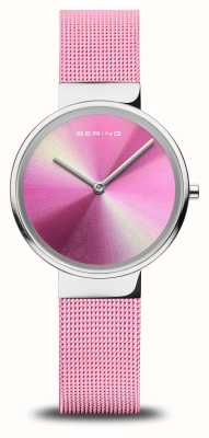 Bering Dames klassieke aurora roze wijzerplaat / roze roestvrij stalen mesh-armband 19031-999
