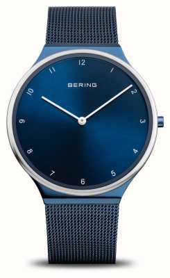 Bering Ultradunne blauwe wijzerplaat / blauwe roestvrijstalen mesh-armband 18440-397