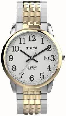 Timex Gemakkelijke lezer heren perfecte pasvorm witte wijzerplaat / tweekleurige roestvrijstalen armband TW2V05600