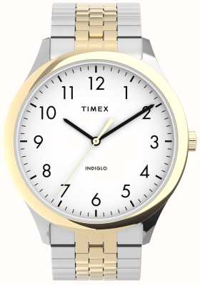 Timex Easy reader heren (40 mm) witte wijzerplaat / tweekleurige roestvrijstalen armband TW2U40000