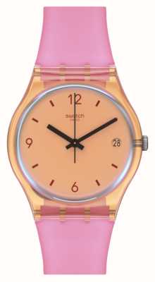 Swatch Coral Dreams oranje wijzerplaat / roze siliconen band SO28O401