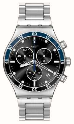 Swatch Donkerblauwe ironie zwarte wijzerplaat / roestvrijstalen armband YVS507G