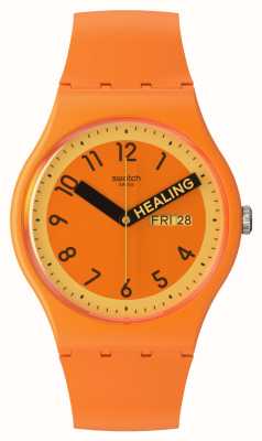 Swatch Proudly oranje oranje wijzerplaat / oranje siliconen band SO29O700