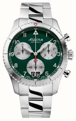 Alpina Startimer pilot quartz chrono grote datum (41 mm) groene wijzerplaat / roestvrij staal AL-372GRS4S26B