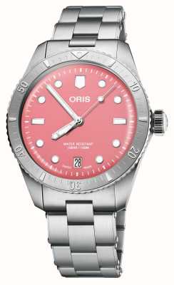 ORIS Divers vijfenzestig suikerspin automatische (38 mm) roze wijzerplaat / roestvrijstalen armband 01 733 7771 4058-07 8 19 18