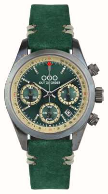 Out Of Order Koningsgroene sportieve chronografo (40 mm) groene wijzerplaat / groene leren band OOO.001-23.VE.VE