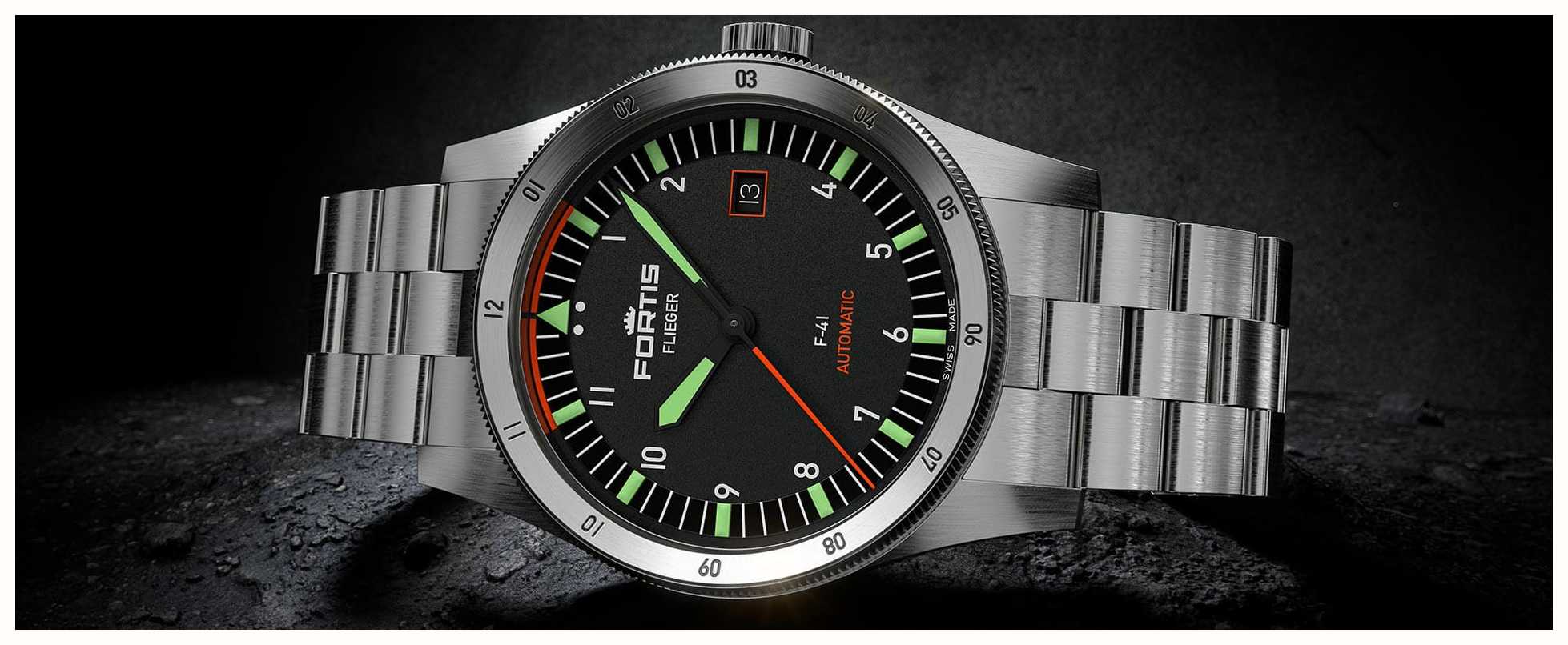 FORTIS Flieger F-41 Automatische Originele (41 Mm) Roestvrijstalen  Blokarmband F4220008 - First Class Watches™ NLD