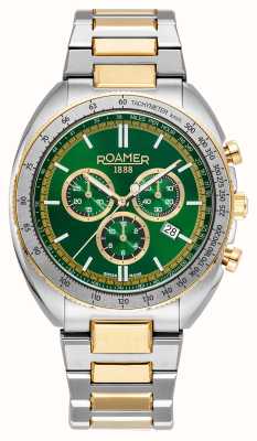 Roamer Power chrono (44 mm) groene wijzerplaat / goudkleurige tweekleurige roestvrijstalen armband 868837 47 75 70