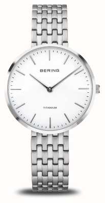 Bering Titanium (34 mm) witte wijzerplaat / titanium armband 19334-004