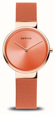 Bering Dames klassieke (31 mm) oranje wijzerplaat / oranje stalen mesh-armband 14531-565